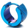 Pair Unisex Blue Stainless Steel Grooved Huggie Hinged Hoop Earrings