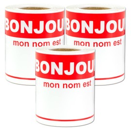 French Name Tags (4 x 2.3 inch, Red -300 Labels) Bonjour, My Name is Badges Stickers for Events, Reunions & Meet and Greets - Fabric Safe