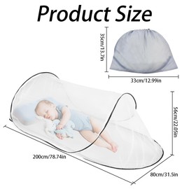 Yuragim Foldable Mosquito Net, 200 x 80 x 56 cm Pop Up Mosquito Net Bed, Portable Travel Foldable Mosquito Net Single Bed Camping Tent for Home & Camping, Mosquito Net for Adults Children Baby (Black)