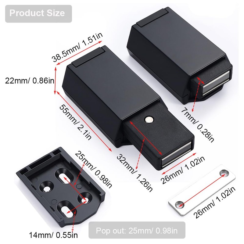Push to Open Door Latch Cabinet Hardware ZKRIOC 2 Pack