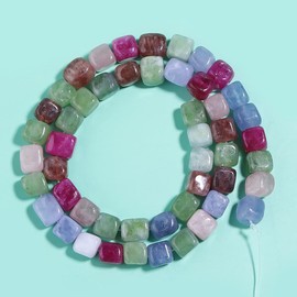 OAIITE 8MM Natural Tourmaline Gemstone Loose Square Cube Beads Stone Healing Power for Jewelry Making DIY Bracelet Necklace