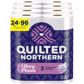 Brandeed Quilted Northern Ultra Plush Toilet Paper, 24 Mega Rolls = 96 Regular Rolls, 3X