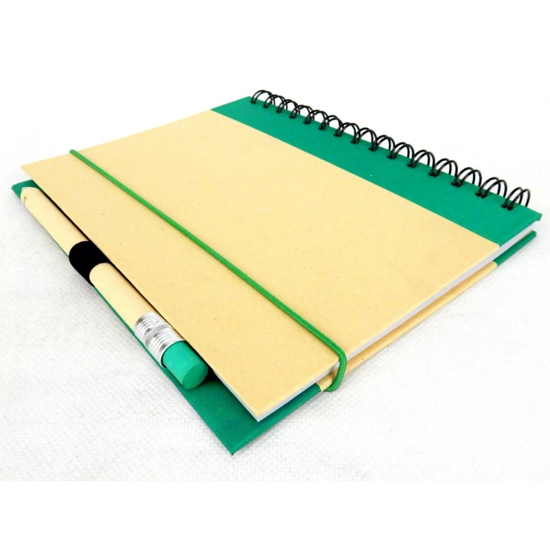 Sweda Recycled Notebook & Pen Set, Green & Beighe, Wire