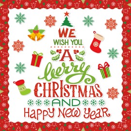 Whaline 105Pcs Christmas Bulletin Board Decoration Kit Xmas Tree Snowflake Paper Cutouts with Glue Point Self-Adhesive Bulletin Border Stickers for Holiday School Classroom Wall Door Decoration