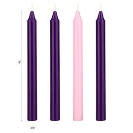 Mega Candles 4 pcs Unscented Christmas Advent Candles Set, Hand Poured Premium Wax Straight Taper Candle 8 Inch x 3/4 Inch, Holidays, Festivities, Devotional, Church, Wreath, Party, Gifts