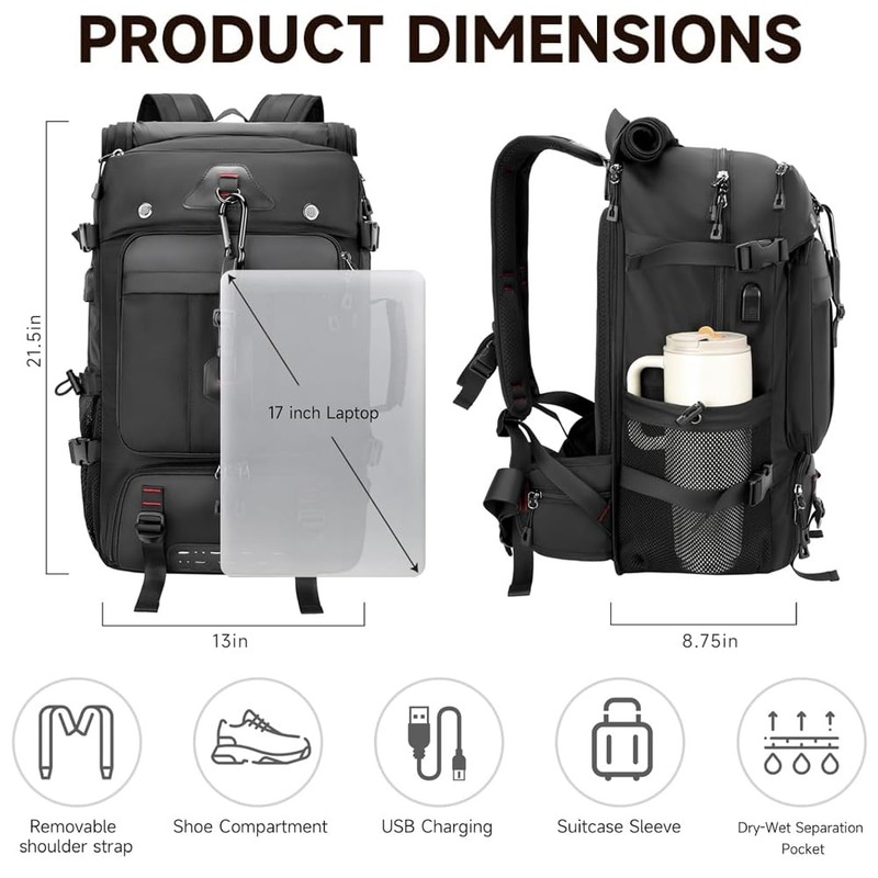 SWICKY Travel Backpack for Men, 50L Carry On Flight Approved