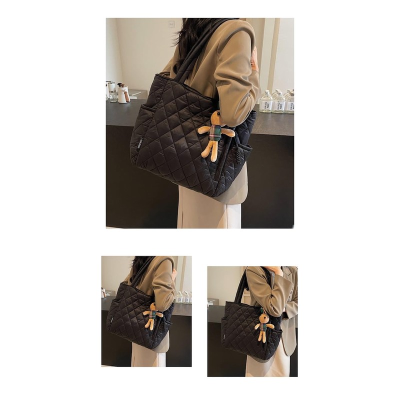 [Electric Circus] キルティング トートバッグ ファスナー付き 軽いバッグ 肩掛け ショルダーバッグ 通勤 通学