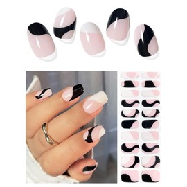 AutyaMee Semi Cured Gel Nail Strips (French Line Art)-20 PCS Gel Nail Wraps | Gel Nail Stickers, Salon Quality & Easy To Use | UV Light Required