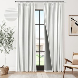 Pinch Pleated 100% Blackout Curtains 84 Inch Length 2 Panels Set Pinch Pleat Linen Curtains for Bedroom Living Room Darkening Thermal Insulated Noise Reducing Drapes with Hooks Rings Off White 7ft