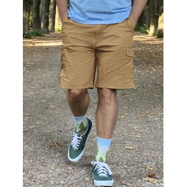 TACVASEN Men's Hiking Shorts Elastic Waist Cargo Work Shorts Mens Golf Cotton Casual Short for Men Summer Soft Stretch Shorts with Pockets Khaki