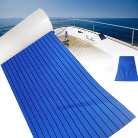 DIFU EVA Foam Floor Mat - Teak Floor Slip-Proof Water-Proof Self-Adhesive Decking Flooring Carpet Sheet Pad for RV Yacht Boat Ship 94.5''x35.4 x0.24'' (Blue with Black Stripes)
