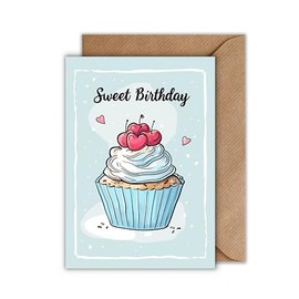WBdesignz Birthday Card with Envelope - Cute Birthday Card Girlfriend Sweet Birthday Happy Birthday Card Cupcake Hearts for Girls Women (A6)