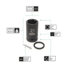 Kielder KWT-125-PO3 1/2" Mid-Size 21mm Scaffolding Impact Sockets (52mm Long) with Pin & O-Ring (3 Pack)