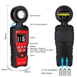 AUTENS Digital Lux Light Meter Lumenmeter Lux/FC Meters Luminometer, 2000 Counts 0-200000 Lux/0-20000FC(0.01lux/0.01FC Resolution) with Auto Manual Range, Max/Min, Data Hold, Backlight