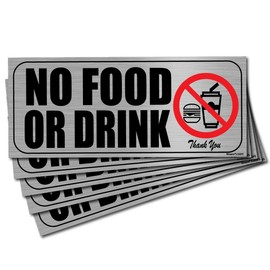 (5 Pack) No Food or Drink Allowed Sign Sticker, Self Adhesive Vinyl No Food or Drinks Permitted Sign for Indoor or Outdoor Office Business