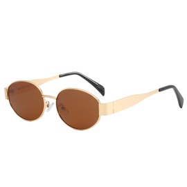 Junsika Retro Polarized Sunglasses for Women Trendy Classic Small Oval Metal Frame Designer Brown Sunglasses