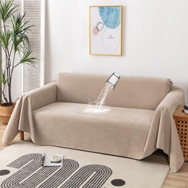 Foreate Waterproof Couch Cover Sectional Sofa Cover Couch Cover Blanket - Cat Scratch Furniture Protector Dog Couch Cover Protector Machine Washable, 71’’ x 134’’, Oat Beige - U