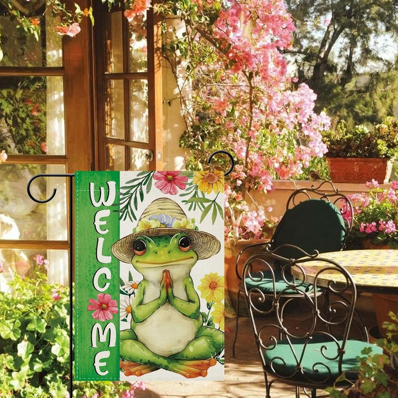 Dyrenson Meditation Yoga Frog Welcome Decorative Garden Flag