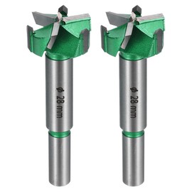 HARFINGTON 2pcs Forstner Drill Bits 1-3/32" (28mm) Carbide Upgraded 3 Flutes Wood Hinge Drill Bits Opener Cutter for Hole Drilling Woodworking, Green