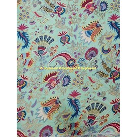 Indian Hand-Block Printed Jaipuri Print Tropical Paisley Floral Ethnic Sanganer Kurti Print Cotton Fabric (Green Mukut, 20 Yards)