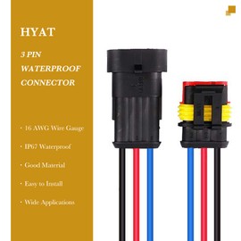 HYAT 16AWG 3 Pin Plug Waterproof Connector, Male and Female Way Auto Electrical Wire Connectors Harness Suitable for Car, Truck, Boat, Motorcycle, Trike, Caravan, Marine,high conductivity- 3 Pack