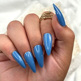 BLUE ATTITUDE Press-On Nails by Lavaa Beauty | Long Stiletto | Glossy Blue Stiletto Nails
