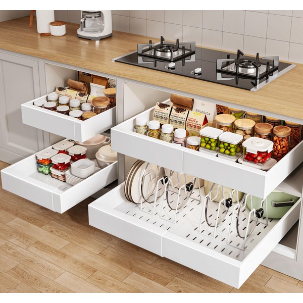 Seinloes 4 Pack Pull out Cabinet Organizer 21"Deep With Raising