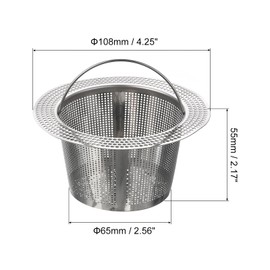 uxcell Kitchen Sink Drain, Stainless Steel Kitchen Sink Strainer with Handle, 4.25" OD x 2.56" ID x 2.17" Depth for Most Kitchen Sink Strainer Replacement, Silver