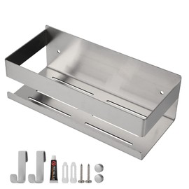 EXLECO Duschablage Ohne Bohren Duschregal Wand Edelstahl Badregal mit 2 beweglichen Haken Duschkorb Selbstklebende Badezimmer Regal Badezimmer Aufbewahrung für Shampoo und Duschgel 23CM Schwarz