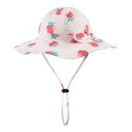 Baby Girls Bucket Hat Bow Infant Toddler Summer Cap Sun Protect Kids Hat for Girls (6-12 Months, Strawberry,48cm)