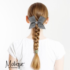 5.5 Inch Checkered Bow Hair Clip with Rhinestone Center (Black)