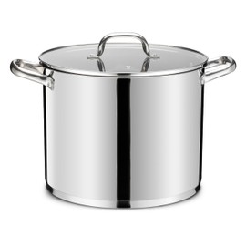 14 QT Stainless Steel Large Stock Pot, LIANYU Heavy Stockpot with Glass Lid, Deep Soup Canning Pot for Stewing Simmering, Tri-ply Base for Induction, Halogen Cooktops, Dishwasher Safe