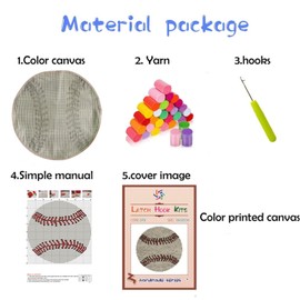 Baseball Round Shape Latch Hook Kits Pre-Printed Rug DIY Crochet Yarn Embroidery Needlework Hook and Latch Kit Carpet Cushion Cover Home Sofa Christmas Decoration 50x50cm