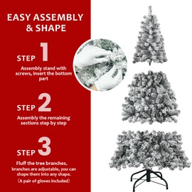 7FT Flocked Christmas Tree – Artificial Snowy Holiday Tree with 1022 Tips, Full Shape PVC, Sturdy Metal Stand, Winter Wonderland Decoration for Home, Office, or Apartment