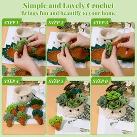 Weldomcor Crochet Kit for Beginners, 6PCS Crochet Coasters Kit, Flower Potted Plant Crochet Knit with Crochet Hook, Colorful Yarn, Stitch Marker, Accessories, Craft Lover DIY Material Tools (Green)