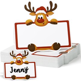 50 Pcs Christmas Place Cards Reindeer,Christmas Table Name Cards Xmas Table Settings Party Place Cards Christmas Name Place Holders,Xmas Dining Table Decorations for Christmas Table Friends and Family