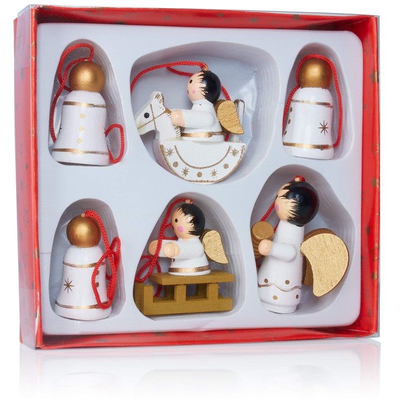 BRUBAKER 6-teiliges Set Christbaum Anhänger Engel und Weihnachtsglocken - Natürlicher