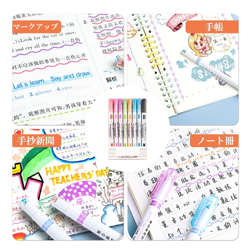 Coollooda Curve Pen, Highlighter Pen (Set of 8) Water-Based Pen,