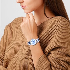 Silverora Women's Leather Watches Women: Bohemian Easy to Read Analogue Quartz Watch Boho Adjustable Wristwatches with Printed Flowers Leather Strap Gifts for Women Girls, blue, Strap.