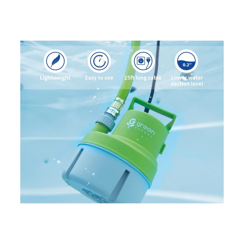Green Expert 1/6HP Handy Utility Pump Submersible 25-Foot Power Cord