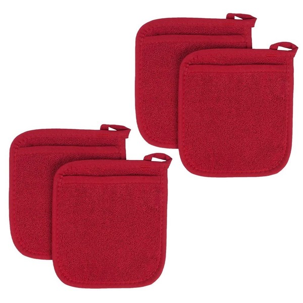 Gkhowiu 4Pcs Pot Mat Cotton Cloth Pot Holders Looped Gloves Pot Kitchen Holders Cushion Pocket Potholder Gloves Red