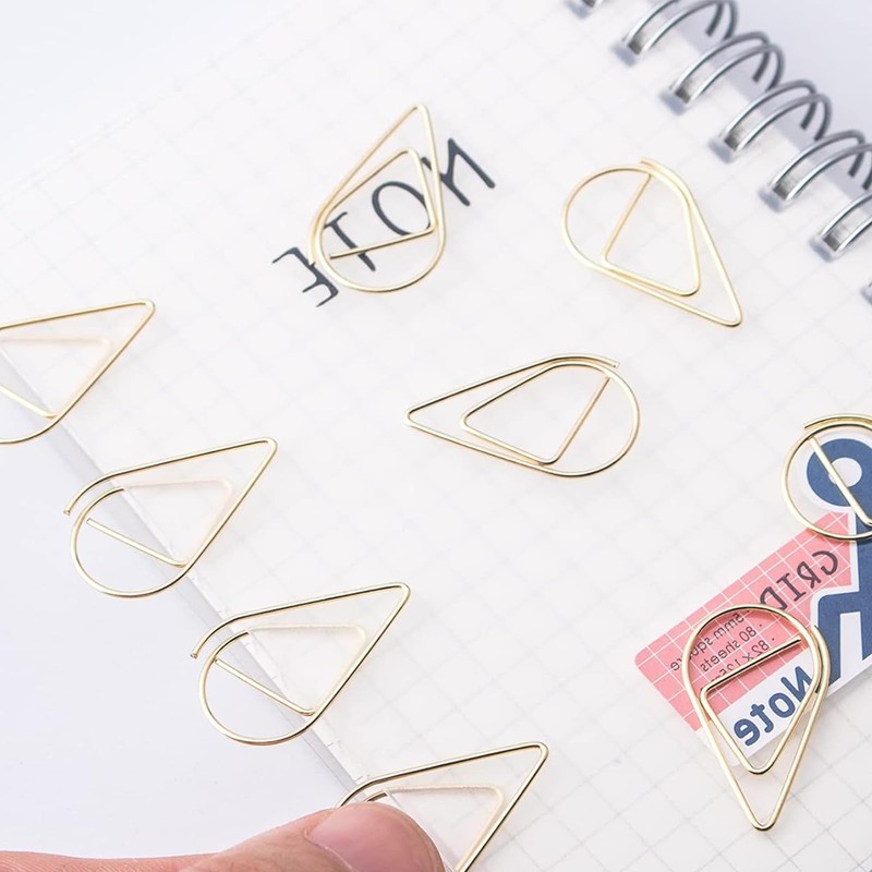 Metal Gold Paper Clips 100Pieces Small Paperclips Office Cute Drop-Shaped