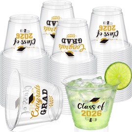 100 Pcs Graduation Cups 9oz Black Gold Class of 2026 Clear Plastic Disposable Drink Cups Congrats Grad Elegant Graduation Party Supplies High School College Tableware Decorations
