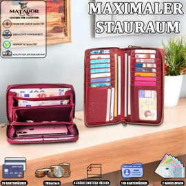 MATADOR Madrid Women's Purse Sizes Including Elegant Gift Packaging | Women's Leather Wallet with RFID Protection | Luxury Leather Wallet Women, Pink, Vintage