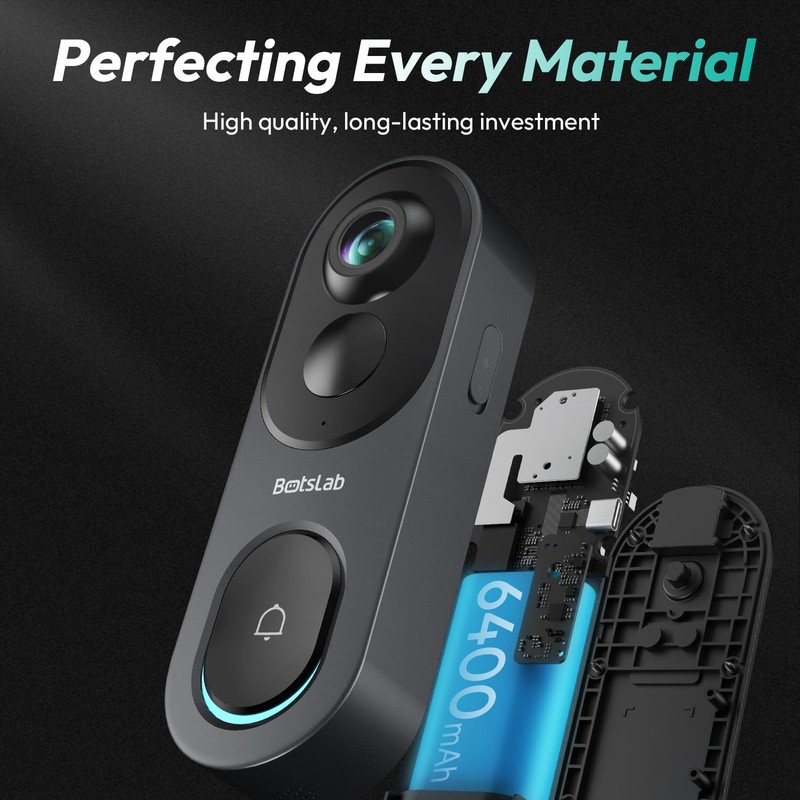 BOTSLAB 5MP Wireless Video Doorbell Camera,180° Head-to-Toe View, AI Motion