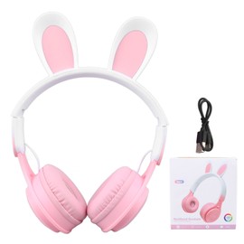 Rabbit Ear Headsets LED Light Headphones Cute Lightweight Adjustable Headband Headsets for Kids of All Ages Pink