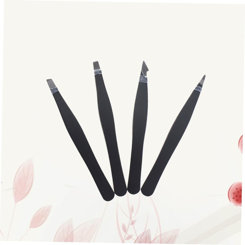 Healeved 4pcs Stainless Steel Eyebrow Tweezers Set Flat Pointed Tips
