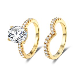 MDFUN18K Yellow Gold Plated 7 * 9mm Oval Cubic Zirconia Wedding Band Engagement Promise Eternity Ring for Women (7)