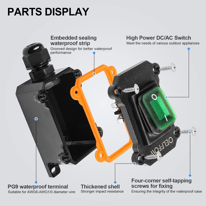 OELFFOW Waterproof On Off Toggle Switch with Green Light Rocker