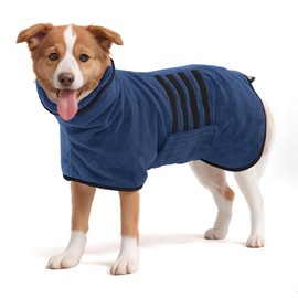 HezzLuv Bathrobe for Dogs, Microfibre Dog Bathrobe for Medium and Large Dogs, Absorbent Dog Towel, Quick Drying, Dog Drying Coat with Velcro Fastening (Dark Blue S)